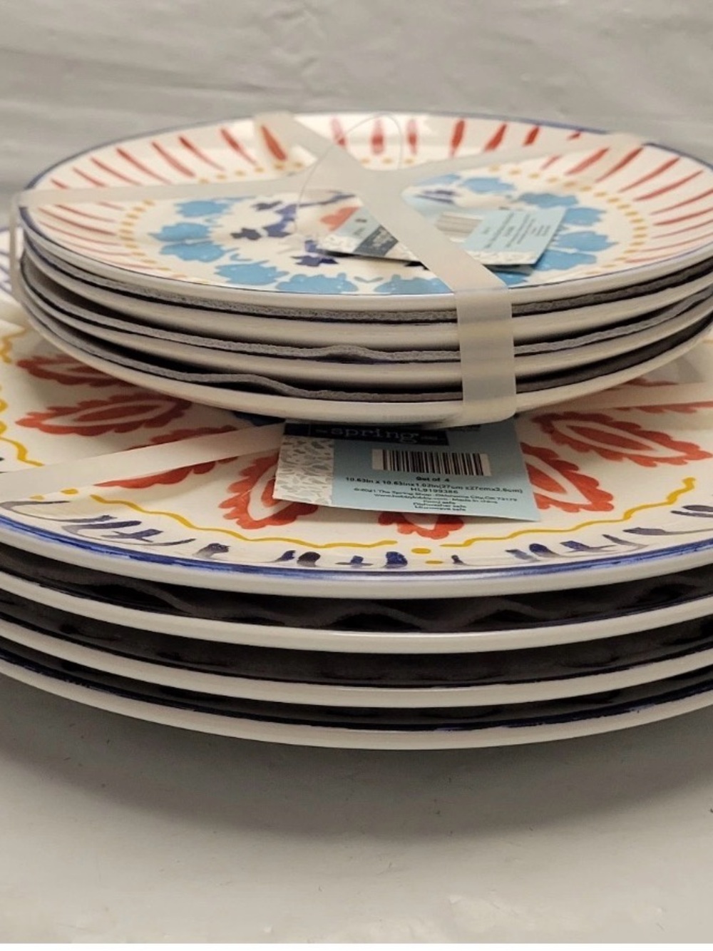 Hobby Lobby 4pk Medallion Dinner & Salad Plates Azteca Blue Red Spanish Tile